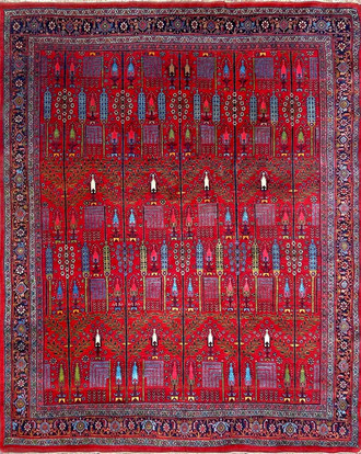 Antique Persian Bijar Halvayi Carpet, Forest Design