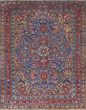 Antique Persian Heriz/Serapi Carpet, Light Blue And Gold