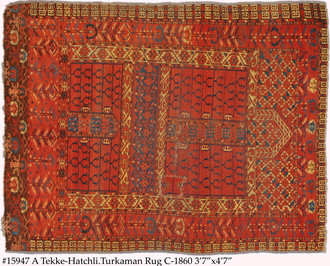 Antique Tekke-Hatchli (Hatchlu) Turkoman Rug