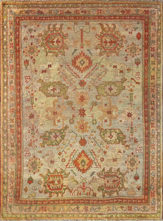 Antique Turkish Oushak Carpet, Oil painting for your floor 