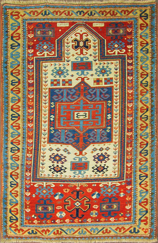 Antique Caucasian Kazak Prayer Rug