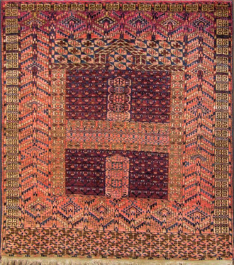 Antique Turkoman Engsi Hatchli Rug