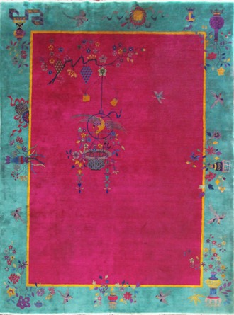 Antique Art Deco Chinese Carpet, The Watch Bird