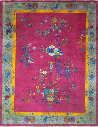 Antique Art Deco Chinese Carpet, Dragon Rug, c-1910