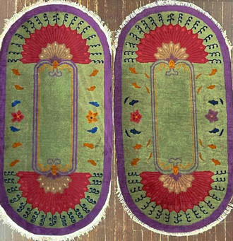 A Pair Of Oval Shape  Antique Art Deco Chinese Rugs