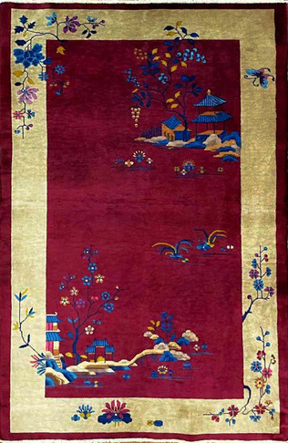 Antique Art Deco Chinese Carpet, tree of knowledge